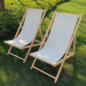 Venta al por mayor solo ajustable bajo Sling teca Salón al aire libre Chaise De Plage En Bois cubierta de lona plegable Silla de playa de madera - Product Image 1