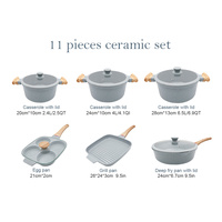 Ensemble de casseroles et poêles en céramique marron antiadhésives en granit, robustes, en aluminium moulé, sans PFAS, écologiques, pour la maison, OEM