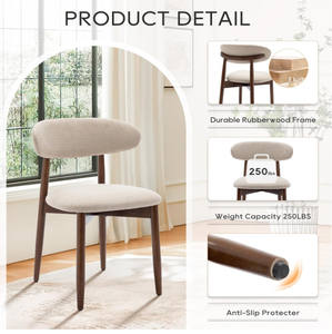 Chaises de salle à manger latérales de cuisine modernes de luxe sur mesure, rembourrées en tissu, style mid-century, avec repose-pieds - Product Image 5