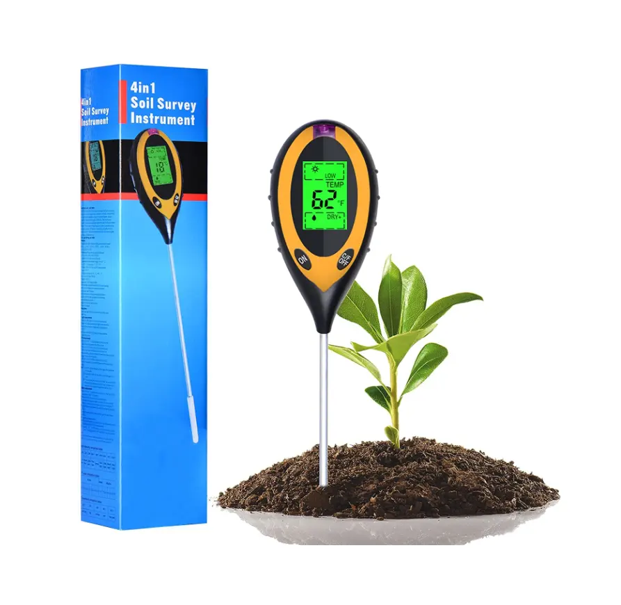4 in 1 soil instrument illuminance detector pH value digital display backlight temperature and humidity tester