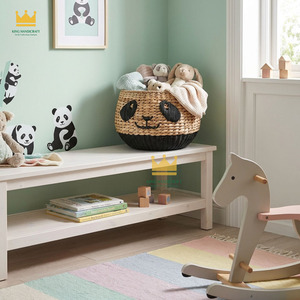 Wholesale Hand Woven Water Hyacinth Storage <b>Basket</b> With Panda Design For Kids Bedroom Organization Cheap Price - Product Image 4