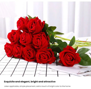 Wedding Silk <b>Artificial</b> Flowers <b>Bouquet</b> Arrangement Red Velvet Rose Centerpiecett Single Red Rose for Halloween Valentine's Day - Product Image 2