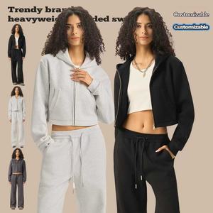 Chaqueta de <span class=keywords><strong>sudadera</strong></span> con <span class=keywords><strong>capucha</strong></span> corta para <span class=keywords><strong>mujer</strong></span>, estilo informal, antiarrugas, con <span class=keywords><strong>cremallera</strong></span>, para otoño |   Corte Americano de Estilo Limpio de LU - Product Image 2