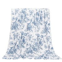 Couverture en flanelle tricotée à fleurs bleues, douce et confortable, housse de coussin pour lit, canapé, chaise, décoration de la maison