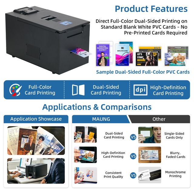 MASUNG S22K Dual Sided ID Card Printer  Compatible with PVC Card PET Overlay for Printing High-Durability Employee Badges
