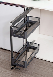 2 Layers <b>Grey</b> Pull Out Side Basket With Soft Close Function,kitchen <b>Cabinet</b> Fitting Pull Out Kitchen Pantry - Product Image 4