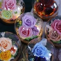 Vente en gros d'usine : Boîte en verre avec rose éternelle colorée, décoration d'intérieur, cadeau pour la fête des mères, la Saint-Valentin, Noël