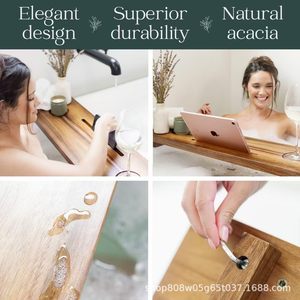 Creative Wooden Bathtub <b>Tray</b> Rectangle Storage Rack Solid Wood <b>Bath</b> Phone Tablet Holder Retro Color 1st Floor - Product Image 4