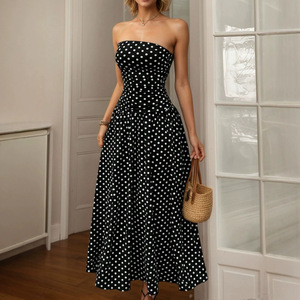 Vestido Casual Europeo Americano Primavera/Verano 2026, Nuevo, Sexy, con Hombros Descubiertos, Línea A, Cintura Natural, Maxi, con Estampado en Caliente, Spandex/Poliéster - Product Image 4