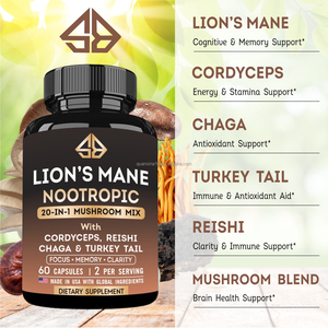 Complejo de Hongos: Mezcla de Melena de León, Cola de Pavo, Chaga, Cordyceps y Reishi para Apoyo a la Concentración, Memoria y Claridad Mental, 120 Cápsulas para Adultos - Product Image 3