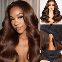 Perruque de cheveux humains vierges sans colle, avec dentelle coupée transparente, ondulée, avec closure frontale, vente en gros, fournisseur d'usine