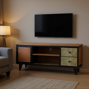 Mobile TV in Legno Multicolore con Venature Naturali, Design Moderno, Arredamento per Soggiorno, Supporto da Terra - Product Image 2