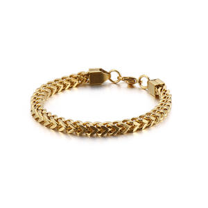 Bijoux <span class=keywords><strong>de</strong></span> Mode Religieux Élégants en Gros Collier et Bracelet Chaîne à Maillons Franco en Acier Inoxydable Plaqué Or 18K pour Homme - Product Image 2