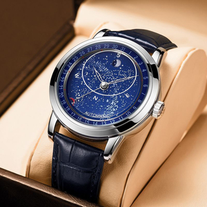 Montres suisses <span class=keywords><strong>haut</strong></span> <span class=keywords><strong>de</strong></span> <span class=keywords><strong>gamme</strong></span> personnalisées, montres luxueuses à phase lunaire ciel étoilé et montres mécaniques automatiques lumineuses pour hommes. - Product Image 1