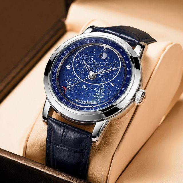 Customize Swiss High-end Watches Luxurious Starry Sky Moon Phase Watches and Luminous Automatic Mechanical Men's Watches.