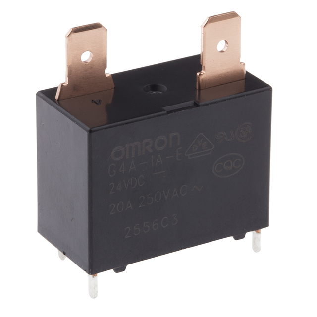 G4A-1A-E DC24 power relay, 24V coil, 20A switching capacity, SPST, mounting, silver contacts, G4A series