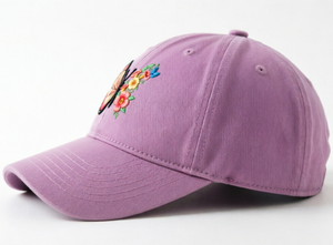 หมวกเบสบอลปักลายผีเสื้อ หมวกเบสบอล 6 แผง  ตกแต่งด้วยหัวเข็มขัดโลหะปรับได้  สำหรับทุกเพศ  ผ้าฝ้ายเนื้อนุ่ม - Product Image 5