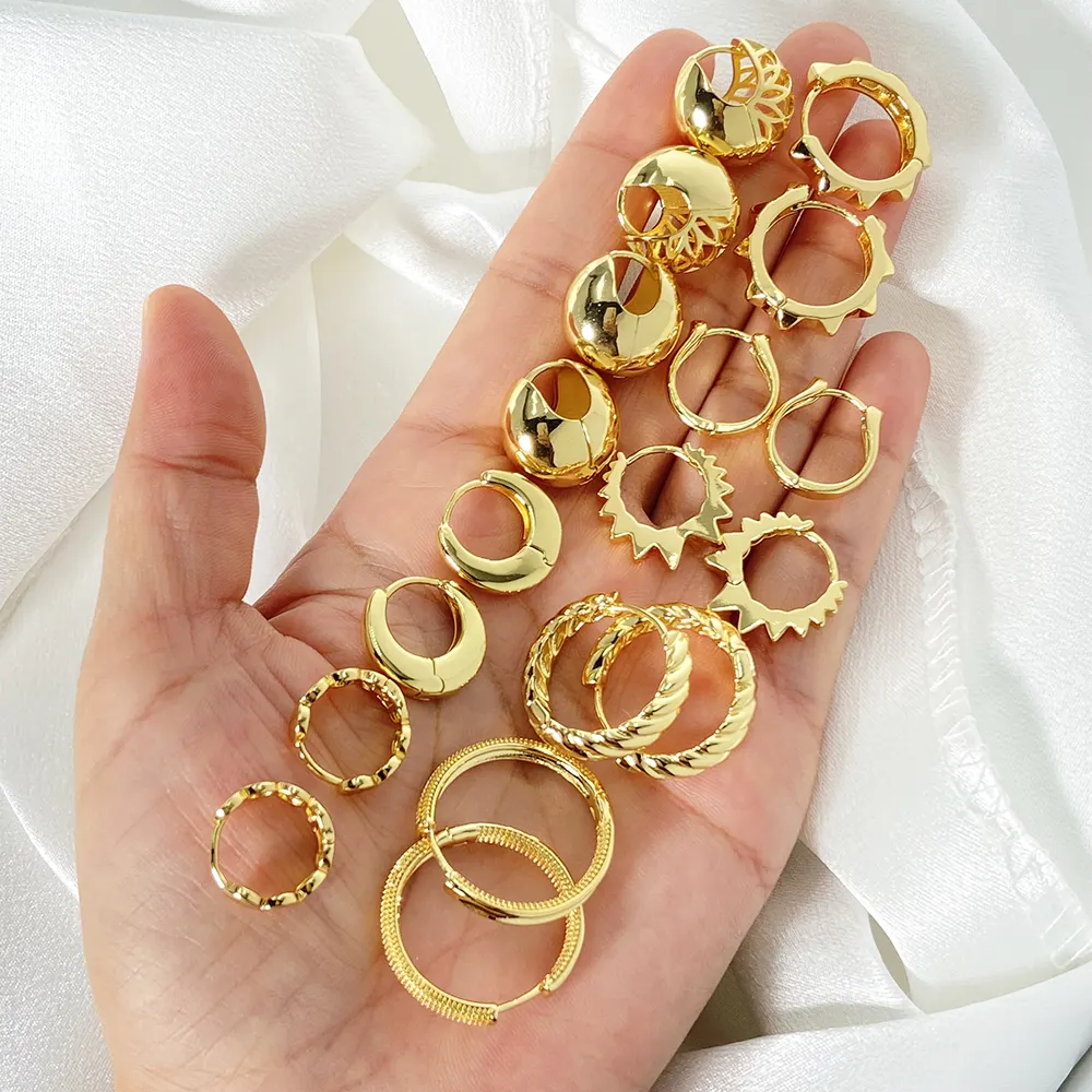 wholesale earrings bulk hypoallergenic earring supplies new arrivals 18K Gold Plated huggie Hoop Earrings for women