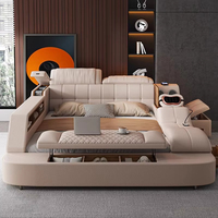Modernes intelligentes Massage bett aus hochwertigem Leder Tatami Charging Storage Master Bed Doppelbett für Schlafzimmer