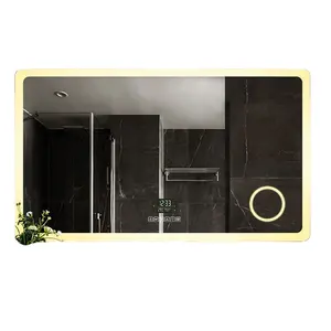 Cermin led kustom 60x80cm 75x100cm dengan sensor sentuh tampilan waktu bluetooth untuk kamar mandi