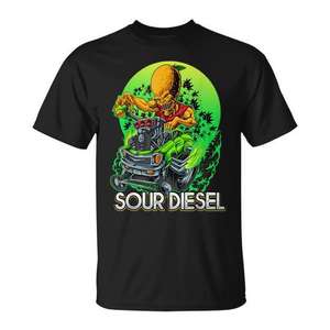 Camiseta Sour Diesel negra con cuello redondo y estampado gráfico 420 Alien Car Design para hombre - Product Image 1