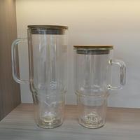 Gobelet en verre globe de neige de 32oz 40oz par sublimation tasse à café en verre SnowGlobe à double paroi avec poignée pour paillettes