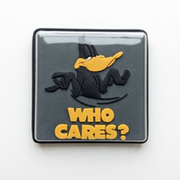 Patch en caoutchouc 3D carré Premium personnalisé Daffy Duck Who Cares, à coudre, motif en relief pour vêtements, chapeaux, sacs