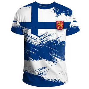 Camisas gráficas de Finlandia para hombre, Impresión de pincel de bandera de Finlandia, camisas de talla grande para hombre, fabricación OEM, camiseta finlandesa personalizada para hombre