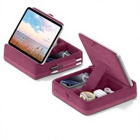 Support de tablette en cuir KDD, pliable, pour Kindle, iPad, lit, voyage, bureau, angle réglable, porte-stylo (violet foncé)