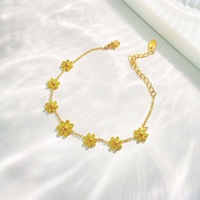 Set perhiasan Daisy Fashion bebas noda PVD Set kalung anting-anting kancing bunga aster besi tahan karat berlapis emas 18k