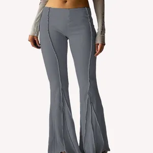 Benutzer definierte stilvolle niedrige Taille ausgestellte lange Hosen Ladies Party elastische Ribber Wide Leg Hosen Business Club Wear
