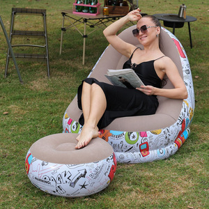 <b>Inflatable</b> <b>Sofa</b> Flocked Beanbag Outdoor Portable Recliner 116x98x83cm PVC Adult Use - Product Image 2