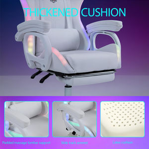 <span class=keywords><strong>Silla</strong></span> Giratoria Blanca de Alta Calidad, <span class=keywords><strong>Silla</strong></span> de Juego Multifuncional con Luces LED RGB, <span class=keywords><strong>Silla</strong></span> Ergonómica para Videojuegos con Reposapiés - Product Image 4