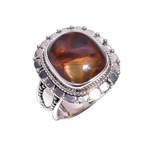 Impressionnant anneau de mariage en plume d'agate d'indonésien argent sterling 925, bande en forme de coussin, bijoux faits à la main pour femmes
