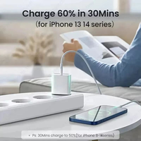 Chargeur mural rapide 30W PD avec câble de charge Type C pour iPhone 11 12 13 14 15 16 17 Air Pro Plus