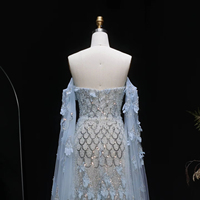 Robe de soirée élégante sirène Lsz441 avec manches cape, fleurs 3D, perles et sequins, pour occasions formelles, Jancember