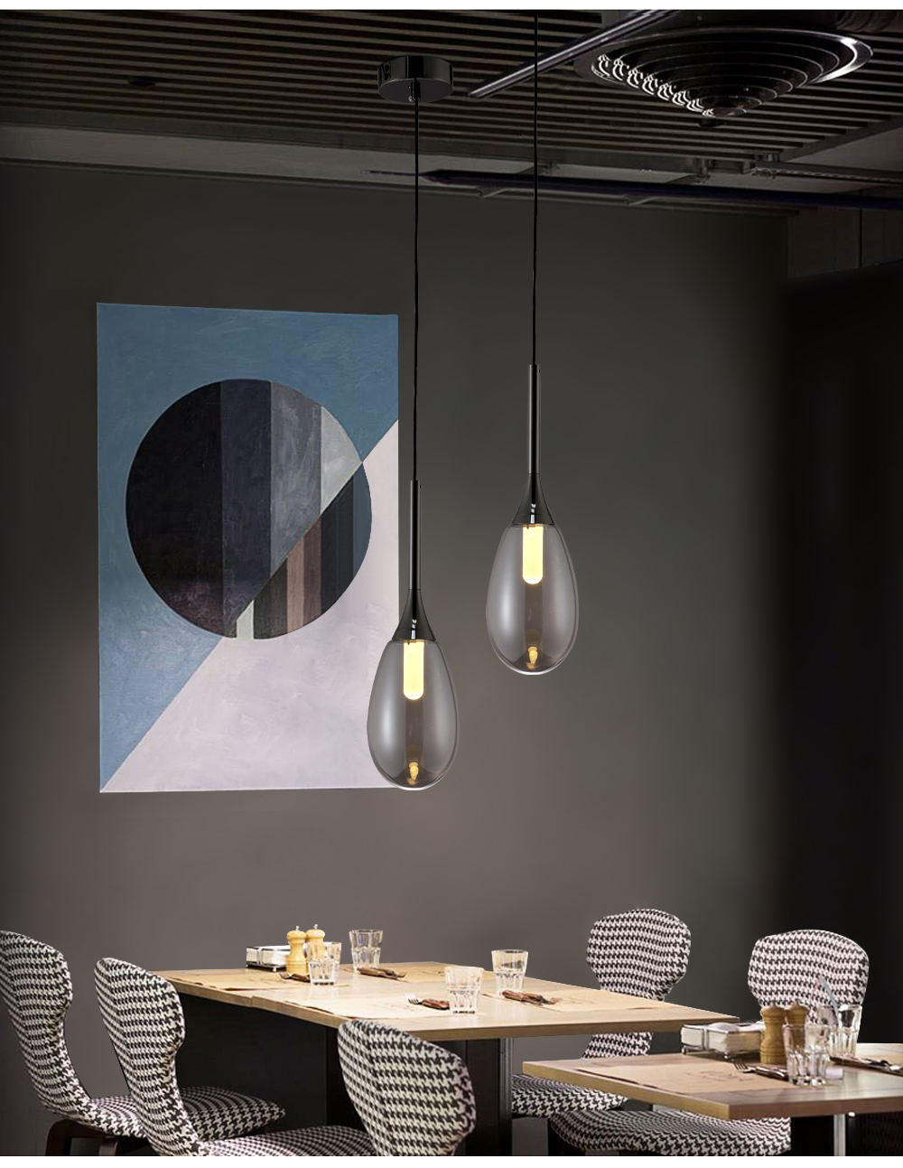 Nordic Crystal Chandelier 1-Light Bedroom Modern Linear Glass Pendant Light Dinning LED Pendant Lighting for Kitchen