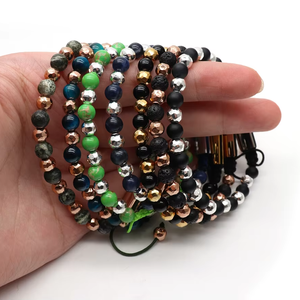 Unisexe 6mm Perle Tissé Bracelet Mixte Obsidienne Magnétique Agate Noire Hématite Oeil de Tigre Bijoux Tendance Plaqué Or <span class=keywords><strong>VIYA</strong></span> - Product Image 1
