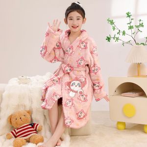 Peignoir <span class=keywords><strong>de</strong></span> <span class=keywords><strong>nuit</strong></span> en polaire tricotée douce et chaude en polyester corail pour garçons, enfants et adolescents, pour la salle <span class=keywords><strong>de</strong></span> bain, automne-hiver - Product Image 2