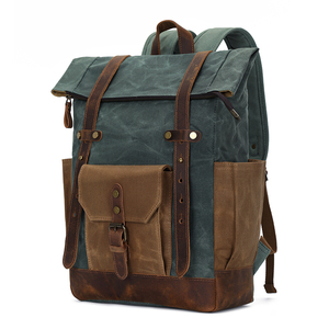 Custom Logo Vintage Large Capacity <strong>Camping</strong> Hiking Outdoor Travel Laptop Waxed Canvas <strong>Rucksack</strong> Backpack Bag for Men - Product Image 1