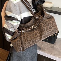 Sac fourre-tout en toile imprimé léopard vintage pour femme, nouvelle collection automne/hiver 2026, sac à main élégant et polyvalent en polyester de luxe
