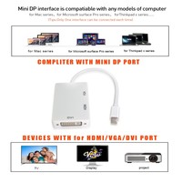 Adaptor Mini DP/ DVI VGA 4K 30Hz Output Tiga Lipat PC Mac Monitor DP DVI VGA Konverter Multi-display untuk Penggunaan Laptop
