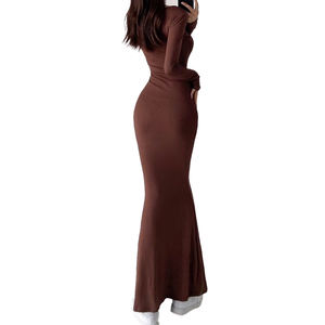 कस्टम ओएम वसंत शरद ऋतु महिलाओं लंबी आस्तीन वर्ग गर्दन सेक्सी रैप हिप स्लिम खिंचाव शरीर - Product Image 2