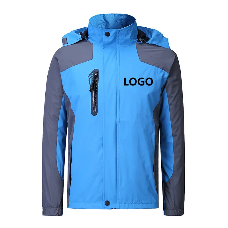 Custom Logo Waterproof Light Weight Coat Hooded Running Fishing Hiking Food Delivery Windbreaker Softshell Men's Uniform Jackets