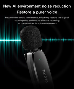 KR13 Yesido Microphone sans fil portable à réduction de bruit, transmission sans fil, prise de son à 360°, port de transmission Type-C, 2 micros MEMS sans fil - Product Image 2