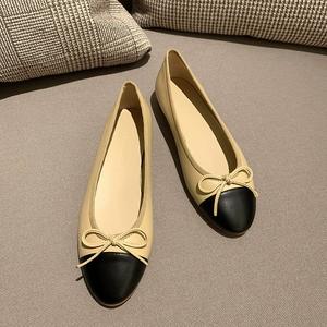 जूते फ्लैट आरामदायक बैले फ्लैटों पर कस्टम स्लिप फ्लैट महिला जूता धनुष के पैर की अंगुली गोल चमड़े मैरी जेन - Product Image 2