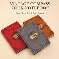 Carnet A5 à cadenas à combinaison avec roue de boussole, motif voile nautique, épaissi, 5 couleurs, stock important, offre pack de recharges