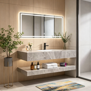 Lavabo de Baño de Producción en Masa, Minimalista, de Doble Capa, con Encimera de Piedra Sinterizada para Hoteles y Hostales, OEM/ODM - Product Image 1