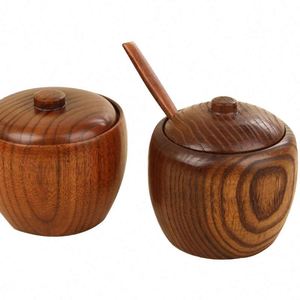 Récipient à épices vintage en bois massif avec couvercle, résistant aux fuites, compatible lave-vaisselle, pour sel et poivre, idéal pour la cuisine domestique - Product Image 1