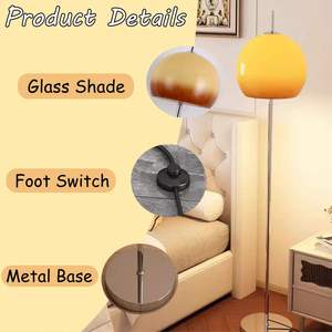 Lampe sur pied chromée avec interrupteur au pied, lampe sur pied à intensité variable avec abat-jour en dôme, lampe de lecture moderne du milieu du siècle pour salon - Product Image 3